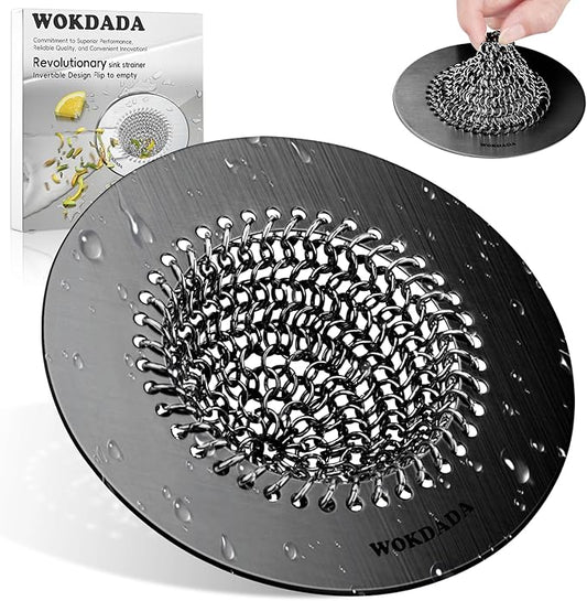 Black Kitchen Sink Strainer, Flippable Mesh Sink Drain Strainer, 304 Stainless Steel Sink Screen, Easy Clean Large Basket Strainer, Garbage Disposal Cover Fit for Standard Kitchen Drain