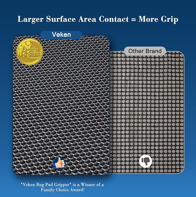 Veken 2x3 Ft Rug Pad Gripper for Hardwood Floors, Non Slip Black Rug Pads for Area Rugs, Thick Rug Grippers for Tile Floors, Under Carpet Anti Skid Mat, Keep Your Rugs Safe and in Place
