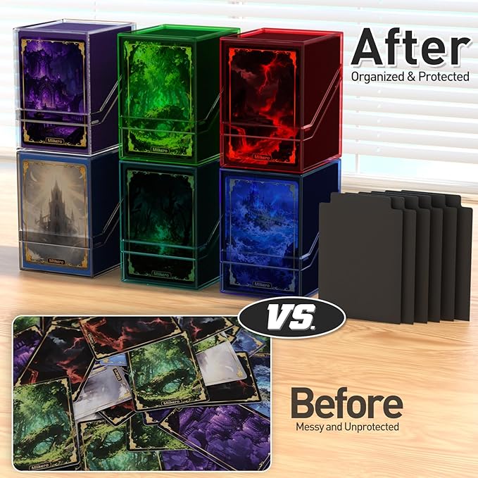 Mlikero Card Deck Cases, Acrylic Commander Deck Box Holding 100+ Sleeved Cards with Dividers, Clear Card Storage Box Fit for MTG, TCG, Sports Cards (Green)