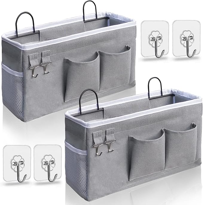 2pcs Hanging Baskets for Organizing,Fabric Wall storage Basket,Wall Organizer for Closet,Kitchen, Bedroom, Office, RV Camper,Locker (Gray)
