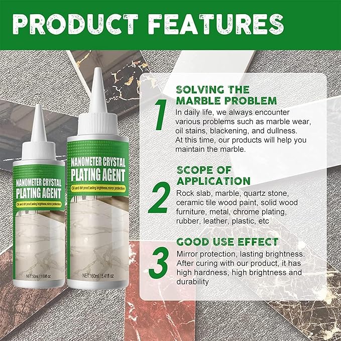 2Pcs Nano Crystal Coating Agent For Tile & Furniture, Upgrade Granite Countertop Cleaner and Sealer with Protection, Quartz Marble Stone Polish Cleaner for Permanent Hold & Shine Effect