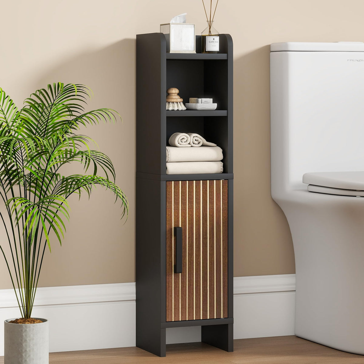Small Bathroom Storage Corner Floor Cabinet Narrow Toilet - Image 1