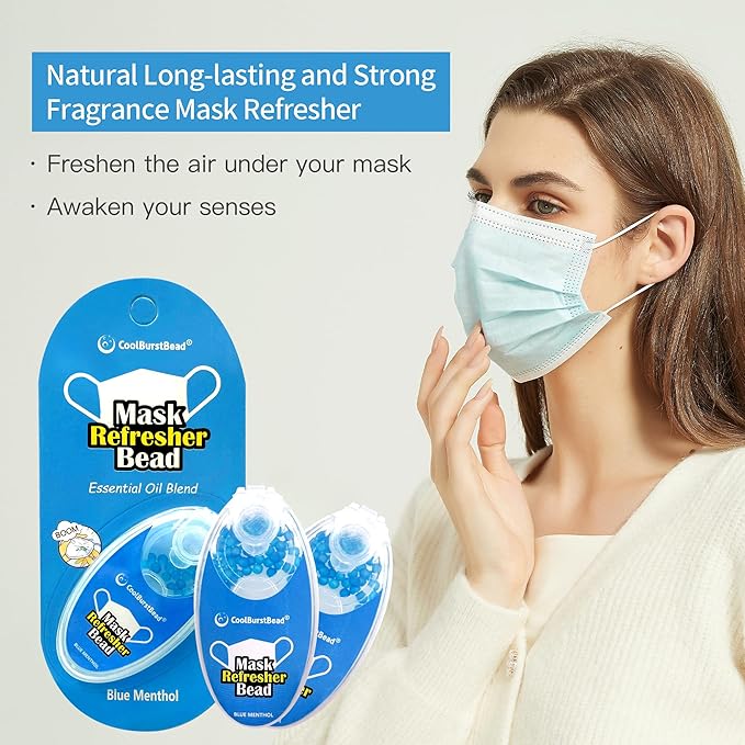 Face Mask Refresher, Long-Lasting & Strong Refreshing Fragrance, 2-Pack, with Natural Essential Oils from Herbs and Plants (100 beads/pack)
