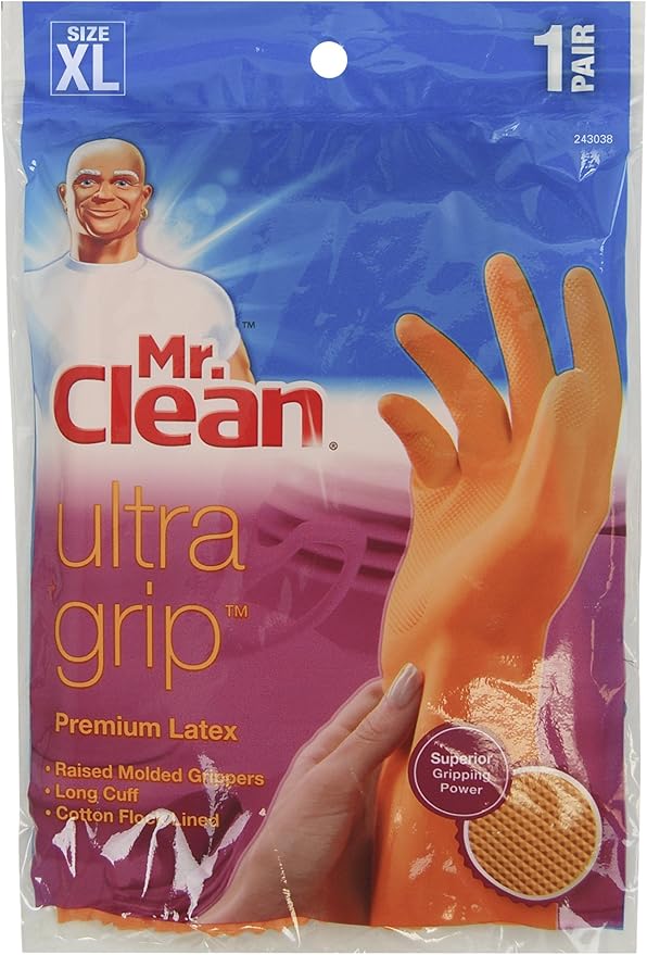 Mr. Clean Ultra Grip, Heat Resisting, Soft Cotton Flock Lining, Extreme Non-Slip Diamond Grip Gloves, Extra Large