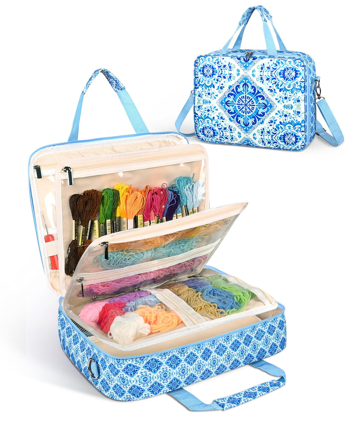 Sewing Supplies Organizer Bag with Removable Binder, Blue Floral - Image 1