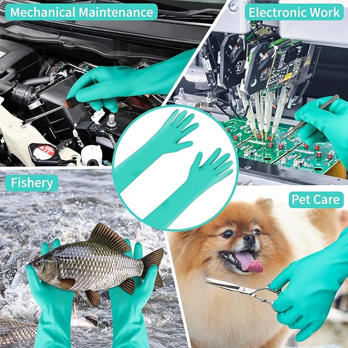 Long Sleeved Durable Nitrile Gloves 18in Reusable,Heavy duty Rubber Cleaning kitchen Cooking Anti Slip Dishwashing