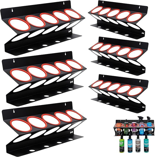 Maxshine Universal Detailing Spray Bottle Holder (6-Pack) – Wall-Mounted Organizer Holds 5 Spray Bottles (16oz/32oz) with 4 Small Holes – Lightweight Rack for Garage Storage & Mobile Detailing