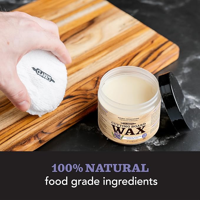 CLARK'S Cutting Board Wax - 2-in-1 Wood Butter & Food Grade Mineral Oil with Beeswax – Butcher Block Conditioner for Cutting Boards – Lavender & Rosemary Essential Oil Scent – Made in USA, 6oz
