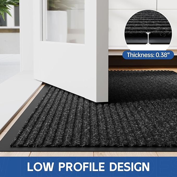 Front Door Mat, 8' x 4' Heavy Duty Indoor Outdoor Door Mat Entrance, Commercial Welcome Mats, Stain and Fade Resistant, Durable Rubber Backing, Low Profile Entry Mat for Patio, Black Stripe
