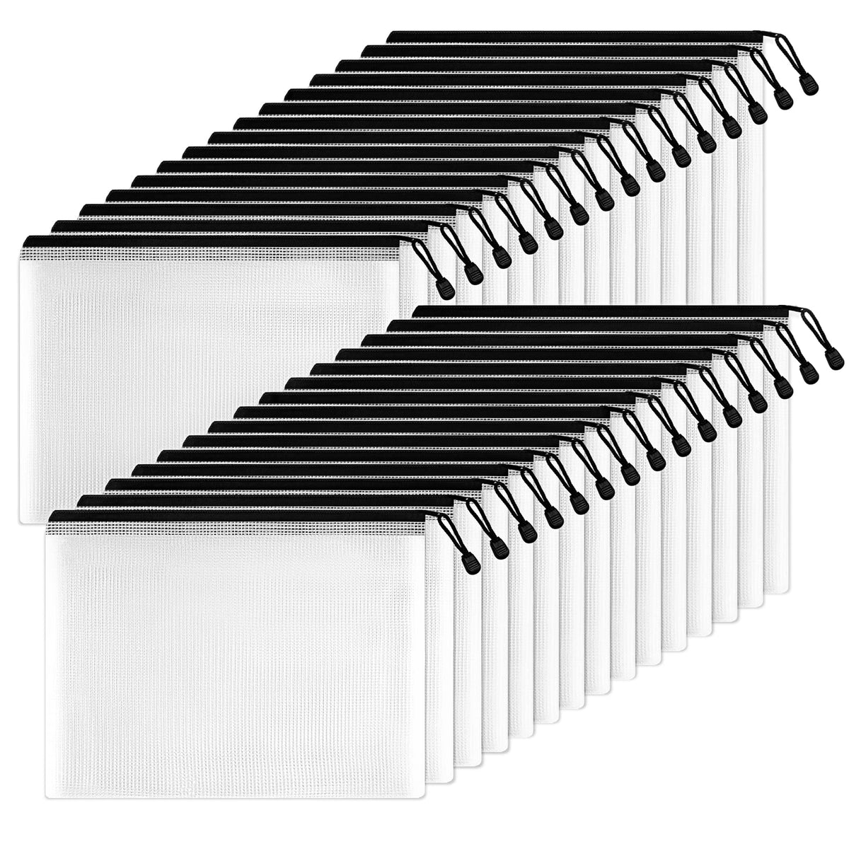 SUNEE Mesh Zipper Pouch 11x15 in (Black, 30 Packs) - Image 1