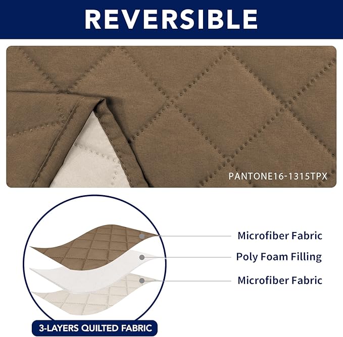 PureFit Water Resistant Reversible Sofa Covers for Reclining Sofa 2 Seat - Non Slip Split Recliner Couch Cover for Double Recliner, Washable Furniture Protector for Kids, Dogs (2 Seat, Camel/Ivory)