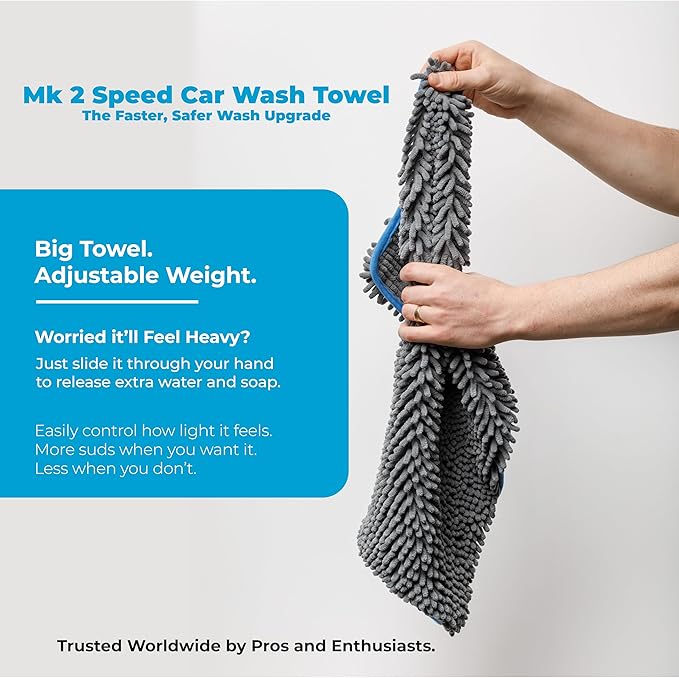 Rapid Dry Towels Mach 2 Speed Car Wash Towel | 60 x 30 cm | Chenille Microfiber Car Wash Cloth | 7X Larger Than Wash Mitt | Ultra Absorbent, Scratch-Free, Auto Detailing Towel for Cars SUVs Trucks