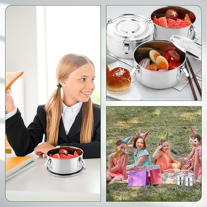 4 Pcs Stainless Steel Bento Box 36 oz Reusable 304 Stainless Steel Food Storage Containers with Lockable Clips to Leak Proof, Dishwasher Safe