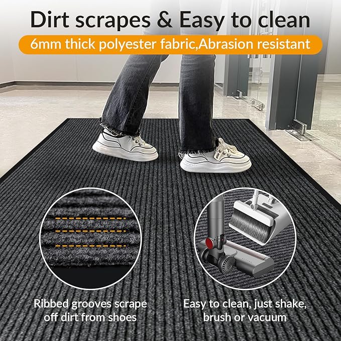 3' x 10' Moisture Guard Doormat, Commercial Grade Door Floor Entrance Mat, Large Outdoor Mat with Rubber Backing, Low Profile Commercial Rugs for Entryway, Easy to Clean(Charcoal Grey)