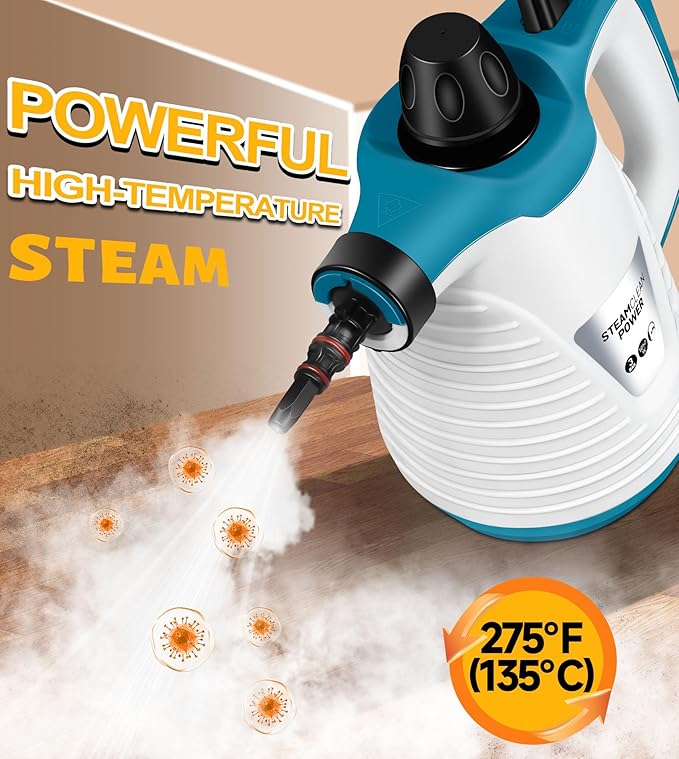 Handheld Steam Cleaner with 9 Accessories, Pressurized Handheld Multi-Surface Natural Steam Cleaner for Home, Multi-Purpose Portable Steamer for Cleaning Floor, Upholstery, Grout and Car