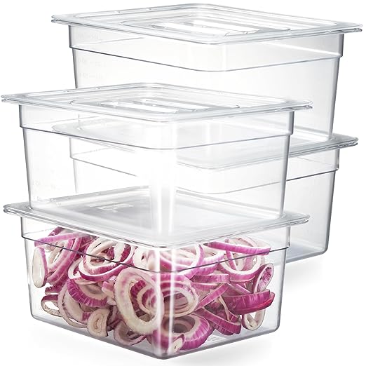 CURTA 4-Pack 1/2 Size 6" Deep NSF Polycarbonate Food Pans with Handled Lids & Drain Trays | Dishwasher & Freezer Safe Clear Container for Prep Tables, Buffet, Salad Bar, Commercial & Home Kitchen