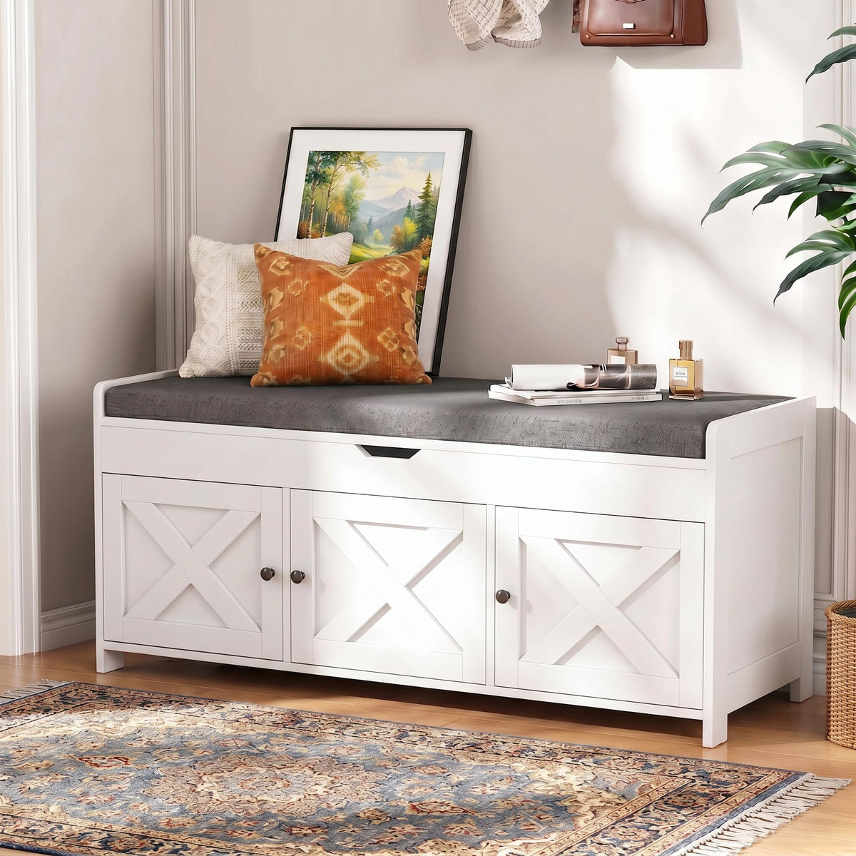 Marsail Shoe Storage Bench with Seating, Farmhouse Entryway Bench - Image 1