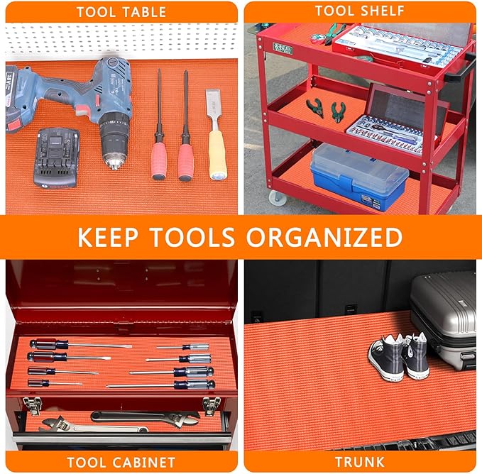 Foam Toolbox Liner Drawer Mat 1/8 Inch Thick X 20 Inch Wide X 24 Ft Long Orange, No Slip for Protecting Cabinet, Garage, Cart, Tool Box