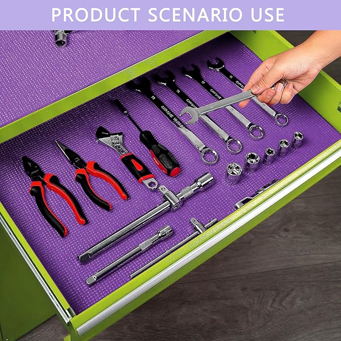 Foam Toolbox Liner Drawer Mat 1/8 Inch Thick X 20 Inch Wide X 24 Ft Long Purple, No Slip for Protecting Cabinet, Garage, Cart, Tool Box
