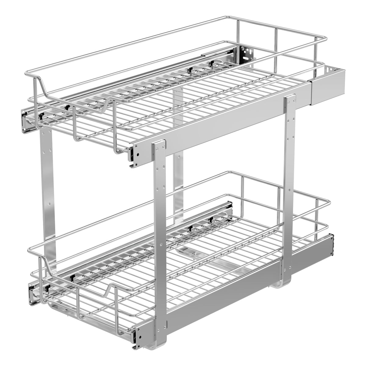 2 Tier Pull Out Cabinet Organizer 11" W X 22" D, Chromed - Image 1