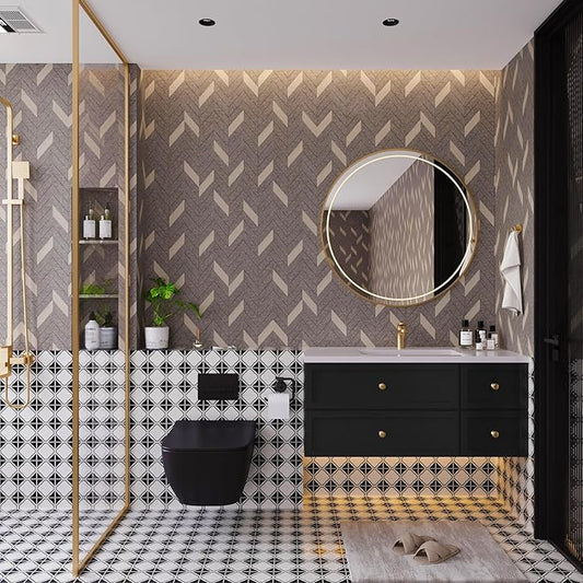 Herringbone Peel & Stick Wallpaper - Geometric Boho Contact Paper for Cabinets & Bedroom - 16''×118'' Adhesive Removable Waterproof Wallpaper for Bathroom & Laundry Room & Bedroom & Kitchen