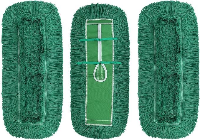 24 Inch Dust Mop Head: Replacement Medium Washable Commercial Mop Head Sweeper and Janitorial Replacement Green (Green - 24 Inch, 3 Pack)