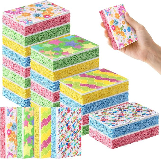 20 Pack Cleaning Scrub Colored Sponge Kitchen Sponges Colorful Non Scratch Dual Sided for Dishes, Pots, Pans, Multi Surface Household Cleaning