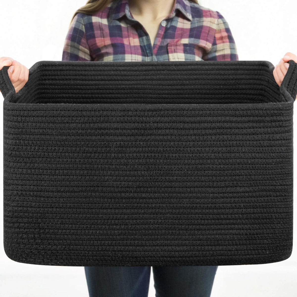 OIASKET Large Blanket Basket, Black Blanket Storage Living Room - Image 1