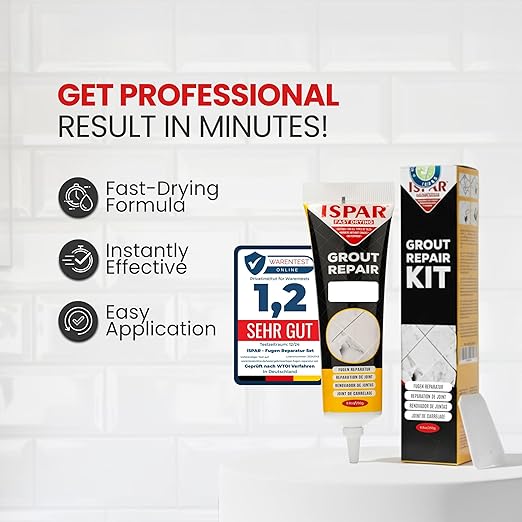 Tile Grout Repair Kit – White Grout Filler 8.8 oz, Pre-Mixed Caulk & Grout Paint for Shower, Bathroom, Floor Tiles – Quick-Dry Tile Grout Sealer with Spatula