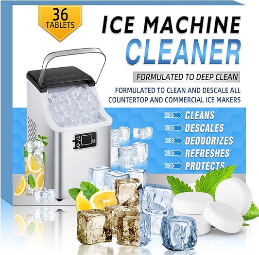 Ice Machine Cleaner Tablets Descaler 36 Pack, Countertop Ice Maker Cleaner Tablets, Nickel Safe, Effective Remove Hard Water & Mineral Buildup for Countertop, Nugget Ice Makers,Crystal Clear Ice