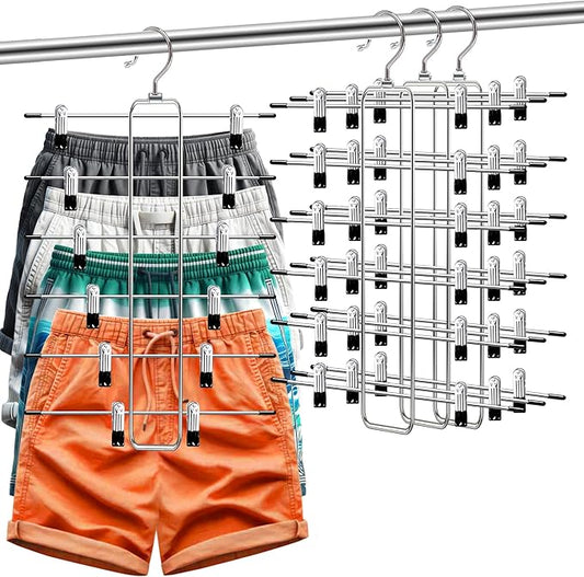3 Pack Pants-Hangers-Space-Saving,6 Tier Skirt-Hangers with Clips for Closet-Organizers-and-Storage,Foldable Dorm-Room-Essentials-for-College-Students-Girls,Closet Organizer System Jean Yoga Hanger
