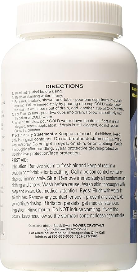 Black Swan 09175 Power Crystals Drain Opener, 16 oz - Heavy Duty Crystal Formula for Cleaning Clogged Drain Pipes Due to Grease, Food Scraps - Safe for Plumbing & Septic Systems