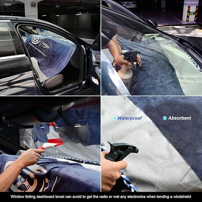 EHDIS Window Tinting Dash Cover Protection,3 in 1 Super Absorbent Car Dashboard Towel Tool Soak Rope Waterproof Cloth Cover for Vehicle Windshield Dash Window Scratch Free Tint Tools