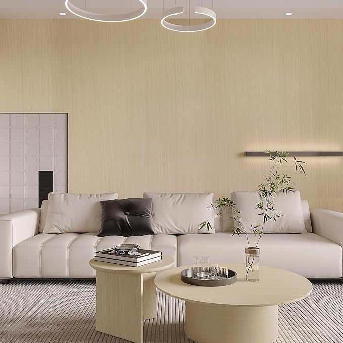 BOMENG White Oak Wood Contact Paper Peel and Stick Light Oak Wallpaper Countertops for Kitchen Beige Wood Wallpaper 32"x158"Faux Wood Grain Wall Paper for Cabinets Drawes Liner Walls Desk
