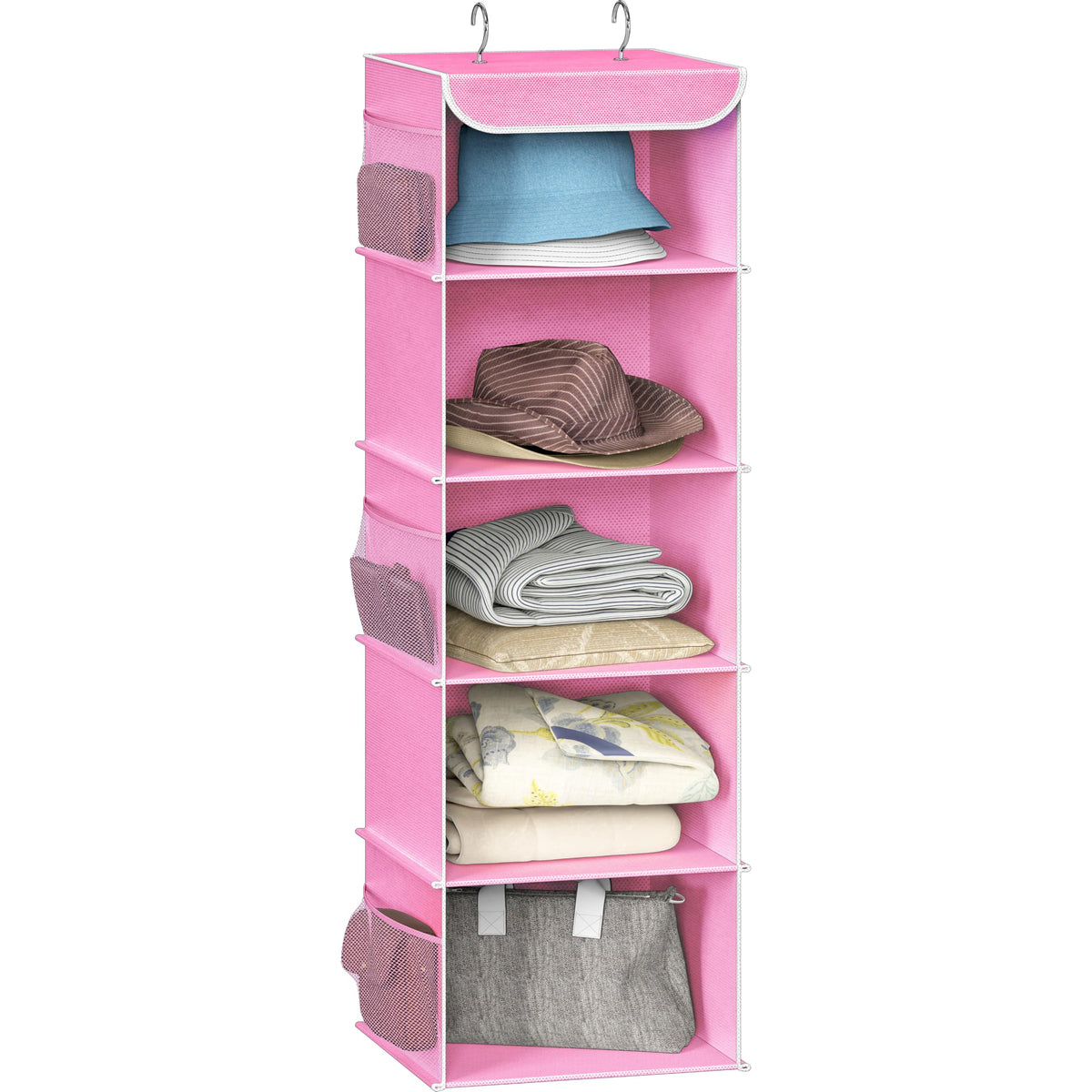 Simple Houseware 5 Shelf Hanging Closet Organizer, Pink - Image 1
