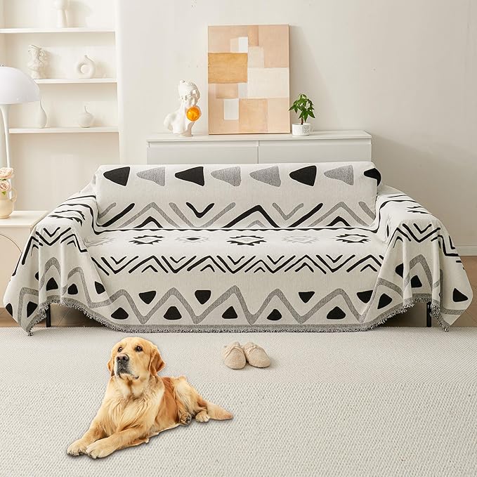 HAOMAIJIA Non Slip Couch Cover Sofa Covers for 3 Cushion Couch Washable sectional Couch Covers for Dogs pet Furniture Protector Couch Cover Blanket for Living Room (My-Black, 91"x134")