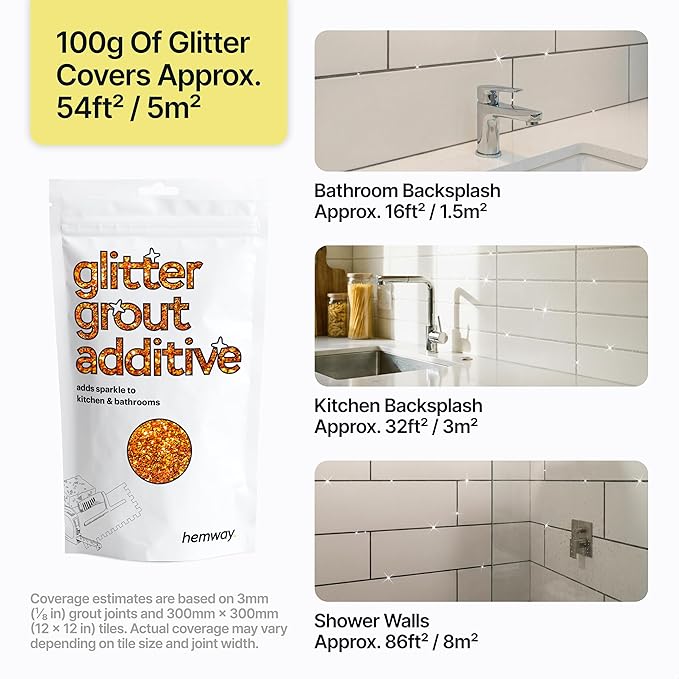 Hemway Copper Glitter Grout Additive 100g Metallic Flakes for Adding Sparkle to Kitchen & Bathroom Tiles | Enhance Your Indoor Grouting Projects with a Durable Sparkly Effect