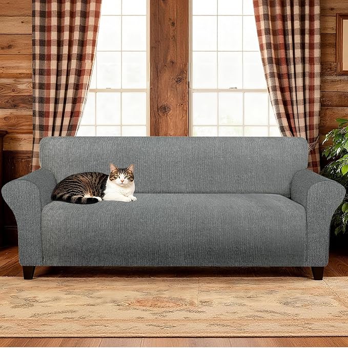 Waterproof Couch Cover, Stretch Non-Slip Oversized Sofa Slipcover with Elastic Bottom Stay-in-Place - Leakproof Furniture Protector for Kids & Pets - Washable (Oversized Sofa, Light Gray)
