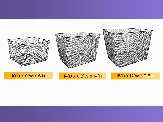 YBM HOME Kitchen Pantry Organizer Wire Baskets for Shelves, Cabinets, Pantry, Countertop, Mesh Open Storage Bin Metal Basket for Organizing Food Supplies, 6 Pack, 12.1x7.8x5.8