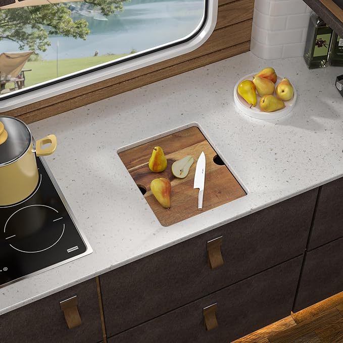 13"x15" Undermount RV Kitchen Sink – Gunmetal Black NANO-PVD, 16 Gauge 304 Stainless Steel, Single Bowl Sink Basin with Foldable Faucet for RV, Camper, Mobile Home, Wet Bar, Outdoor Kitchen