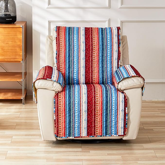 Cmfshape Skidproof Sofa Cover-Boho Sofa Slipcover with Elastic Straps-Easy Fit Slip Cover-Bohemian Washable Furniture Protector for Pets and Kids(Chair,Blue)