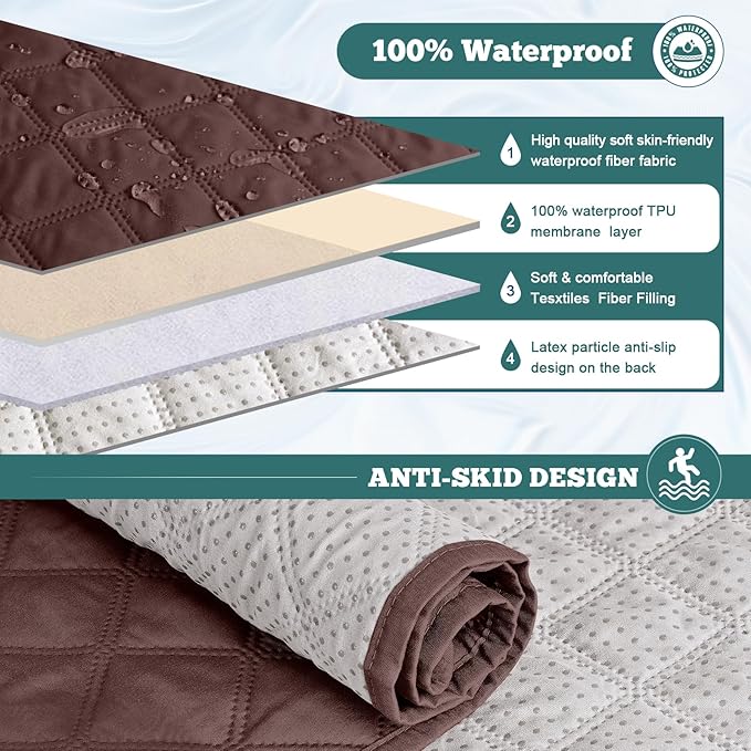 Ruaozz Waterproof Recliner Sofa Covers, 1-Piece Couch Covers for Reclining Couches Reclining Couch Cover Washable Furniture Protector with Elastic Straps Pocket for Kids Pets (Coffee, 3 Seater)