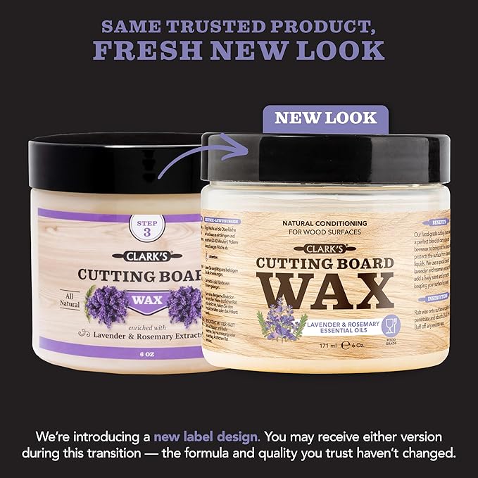 CLARK'S Cutting Board Wax - 2-in-1 Wood Butter & Food Grade Mineral Oil with Beeswax – Butcher Block Conditioner for Cutting Boards – Lavender & Rosemary Essential Oil Scent – Made in USA, 6oz