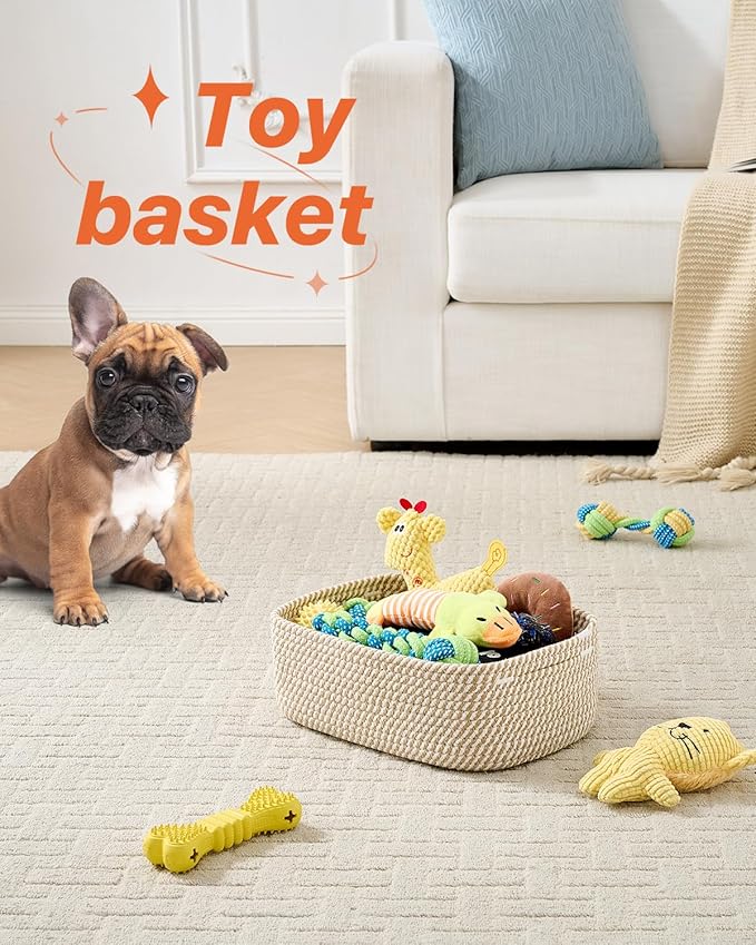 KALLAX Small Woven Basket, 12 x 8 x 4.5 Inches, Storage Basket for Organizing, Cute Small Rope Shelf Closet Cube Storage Bins Baskets for Shelves, Dog Toy Gift Baskets Empty, 3 Pack Brown