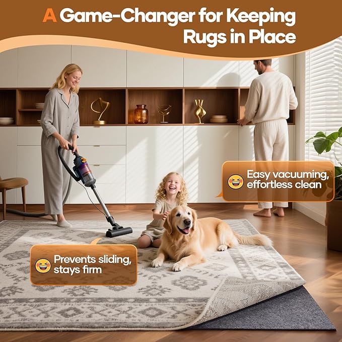 Veken Non Slip Cushioned Rug Pad Gripper 5 x 8 Ft, Felt and Silicone Backing, 1/8 inch Thick Carpet Liner for Hardwood Floors and Finishes, Under Area Rugs Anti Skid Mat, Keep Rugs Safe and in Place