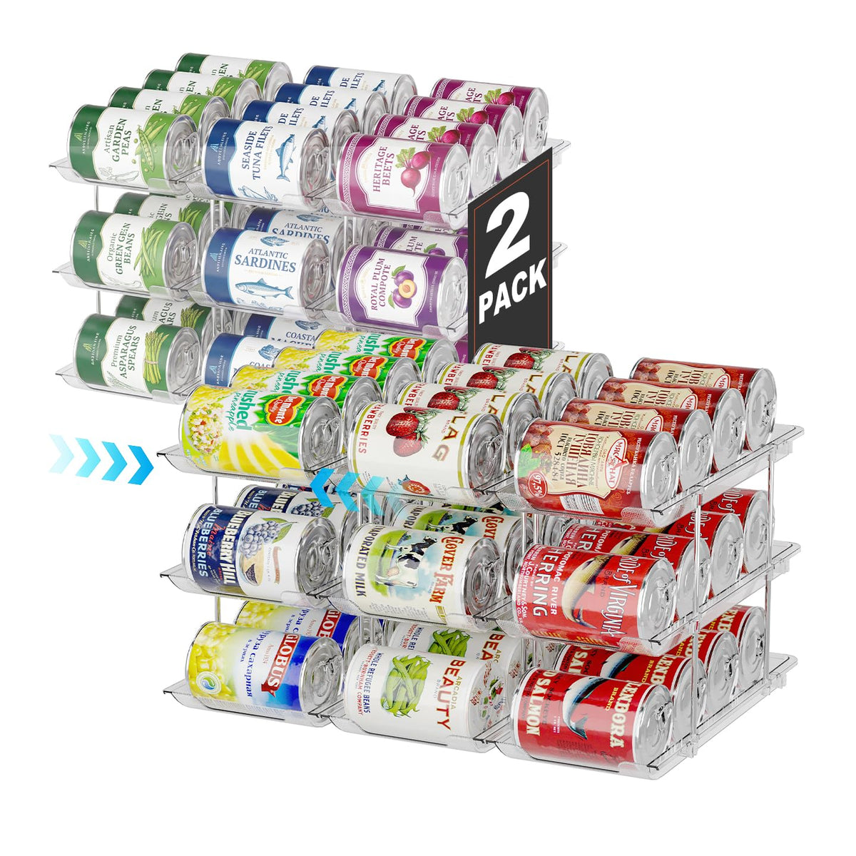 2 Pack 3-Tier Can Organizer for Pantry, Modular Canned Food Rack - Image 1