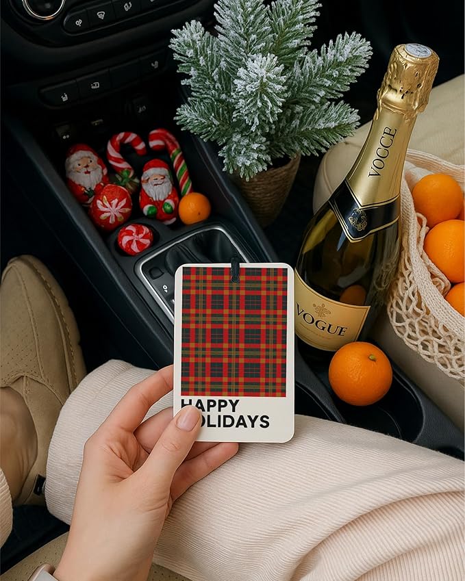 Christmas Berry Car Air Freshener 4 Pcs, Merry Christmas Truck Bauble Ball Checkered Hanging Air Freshener for Cars Closet Drawer Books, Cute Xmas Car Accessories Mirror Decor for Women