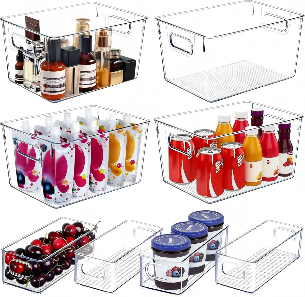 SKTEET Set of 8 Clear Plastic Storage Bins, 4 Large and 4 - Image 1