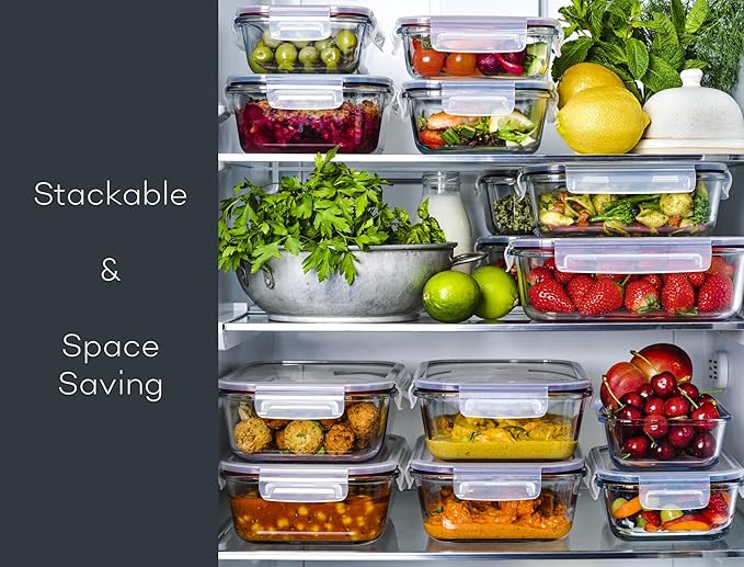 Glass Food Storage Containers | 3 Pack Large Set 52oz/6.4 cup | BPA-Free Airtight LeakProof Lid | Glass Food Containers | Glass Containers with Lids | Oven, Freezer & Dishwasher Safe