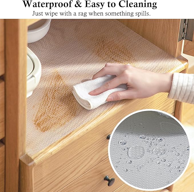 Shelf Liners for Cabinets 16 Inch Wide X 20 Ft Self Adhesive Cabinet Drawer Paper Liner Non Slip Waterproof Cupboard Drawer Mat Peel and Stick Kitchen Pantry Closet Shelf Liner